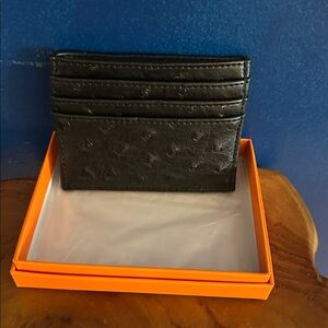 New KOGTLA Black Double Sided OSTRICH Vegan Leather Credit Card Holder